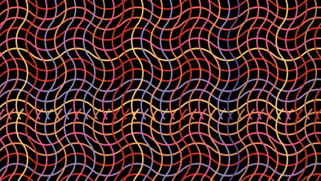 Digital animation of colorful wavy criss cross lines against black background