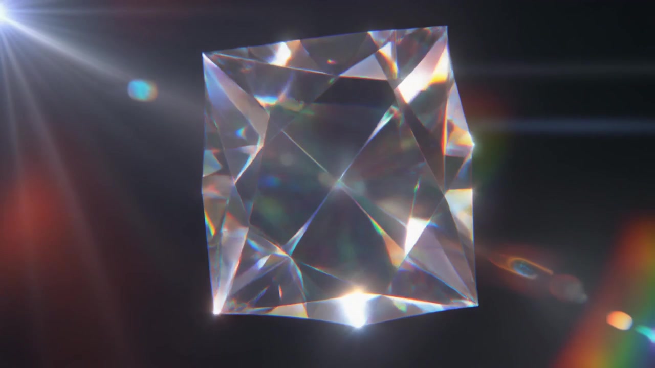 Roterande diamantädelsten med brytande ljus och linsöverstrålning