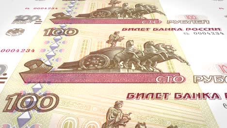 banknotes of one hundred rubles russians rolling on screen, cash money, loop