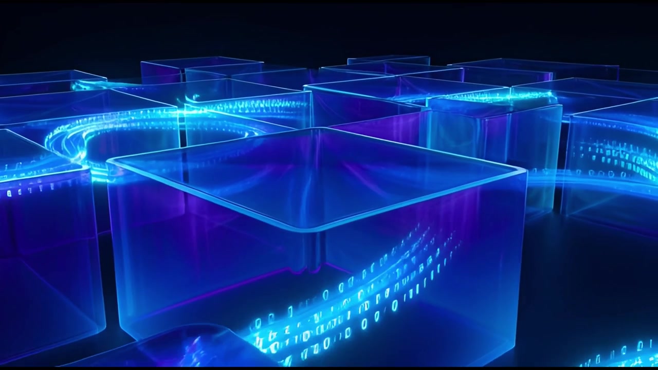 Futuristic Digital Data Flowing Through Glowing Blue Cubes