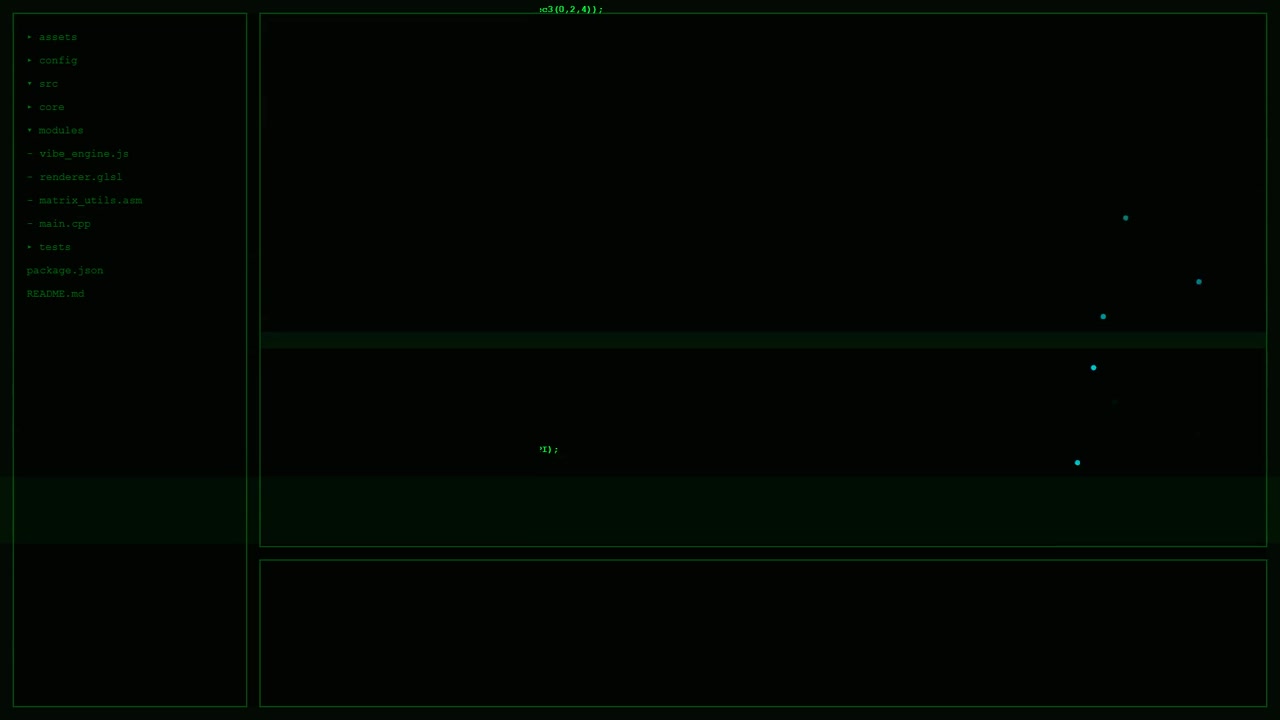 Abstract Digital Particles Moving on Dark Green Coding Interface