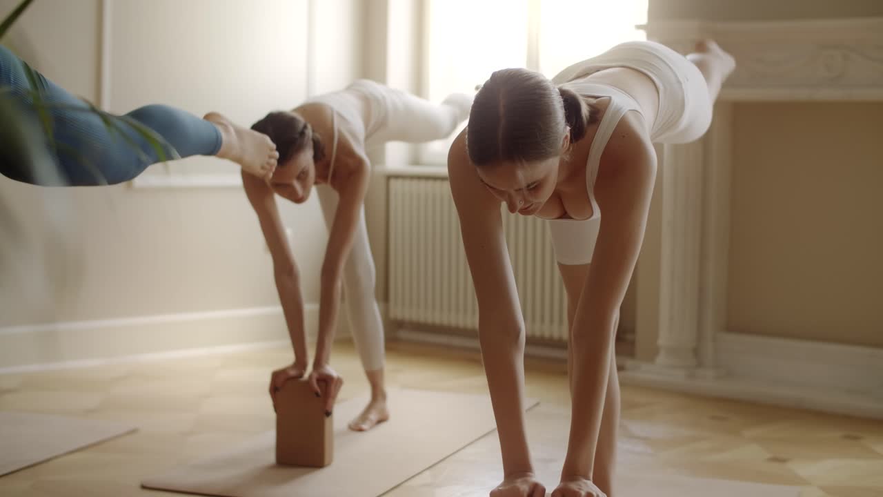 Women Practicing Yoga Poses with Yoga Blocks