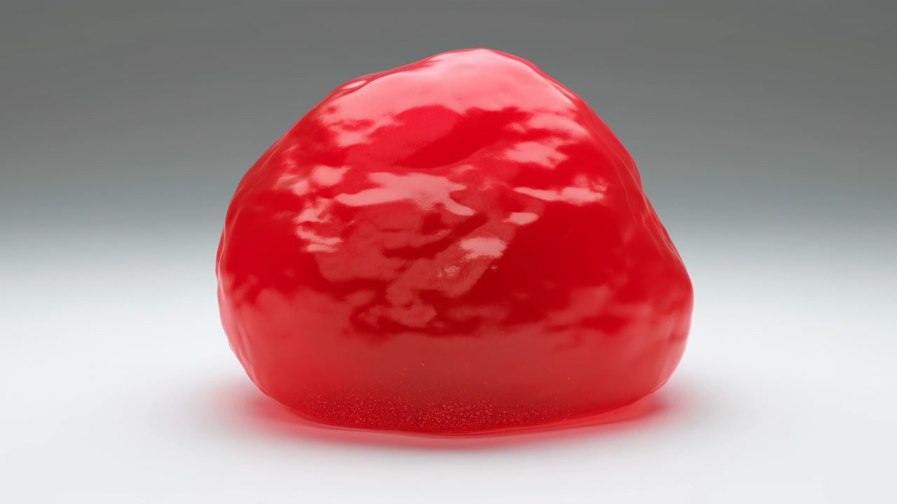 Glossy Red Jelly Mound On White Studio Backdrop, Macro Product Shot Displaying Shiny Viscous Texture