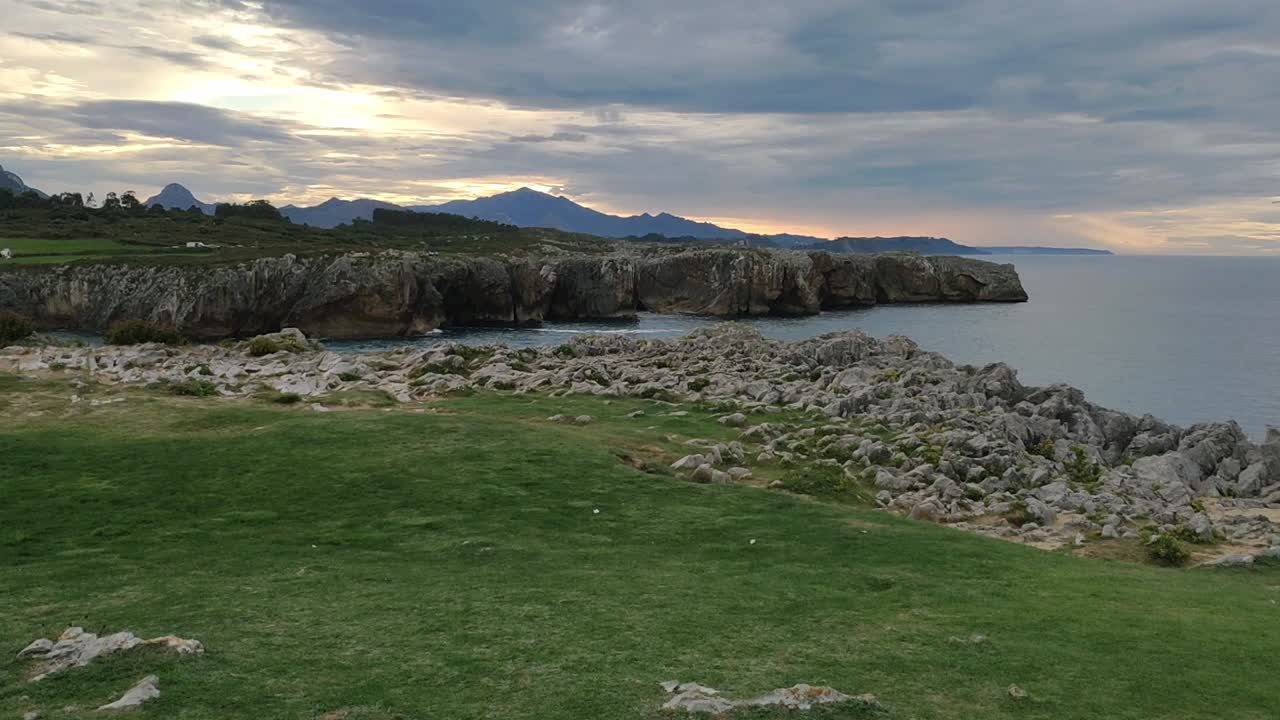 Rocky cliffs at Guadamia, Asturias coast, moody light, wild and peaceful scene