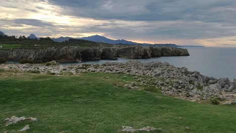 Rocky cliffs at Guadamia, Asturias coast, moody light, wild and peaceful scene
