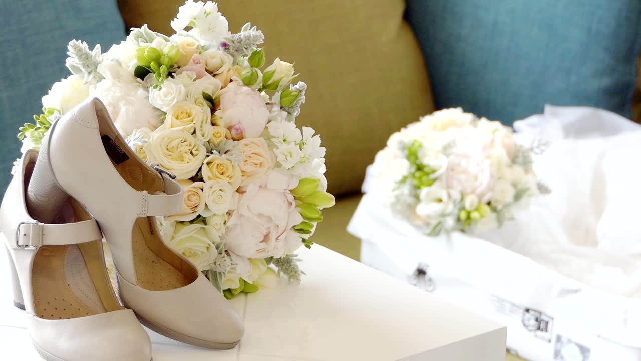 closeup shot of the bride wedding shoe