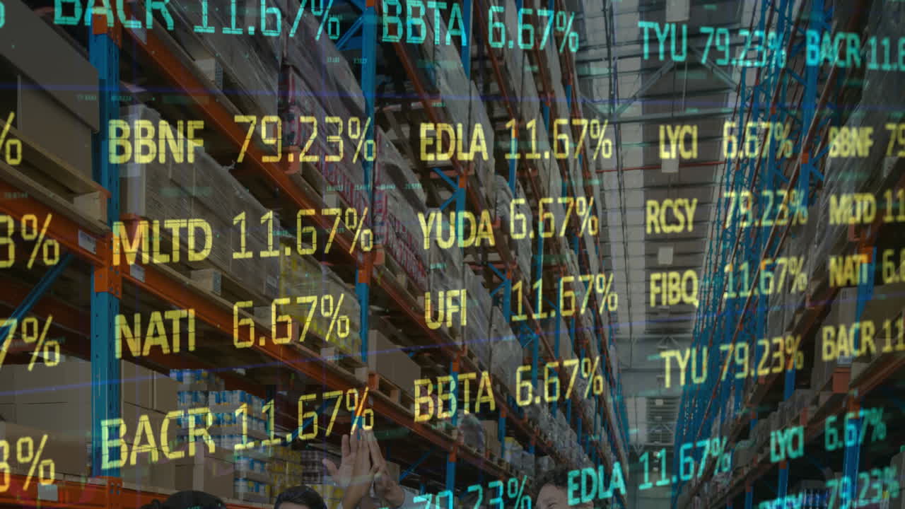 animación del procesamiento de datos en un almacén vacío