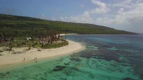 drone shot along the coastline of tinian, an island in the philippine sea