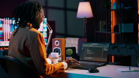 african american it student practicing coding or programming exercises