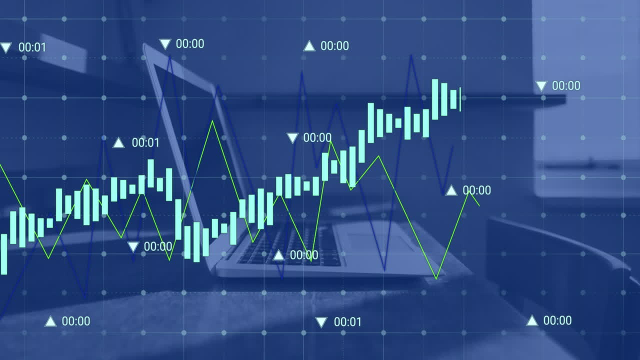 animazione dell'elaborazione dei dati finanziari su laptop