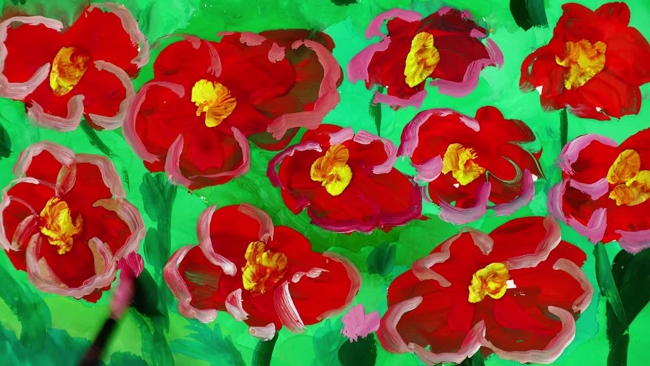 Disegna fiori nel prato. Time lapse.