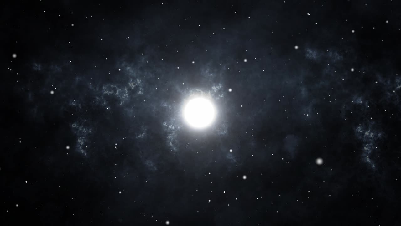 어두운 깊은 구 은하와 입자 별 카메라가 빛의 운명을 향해 날아갑니다.