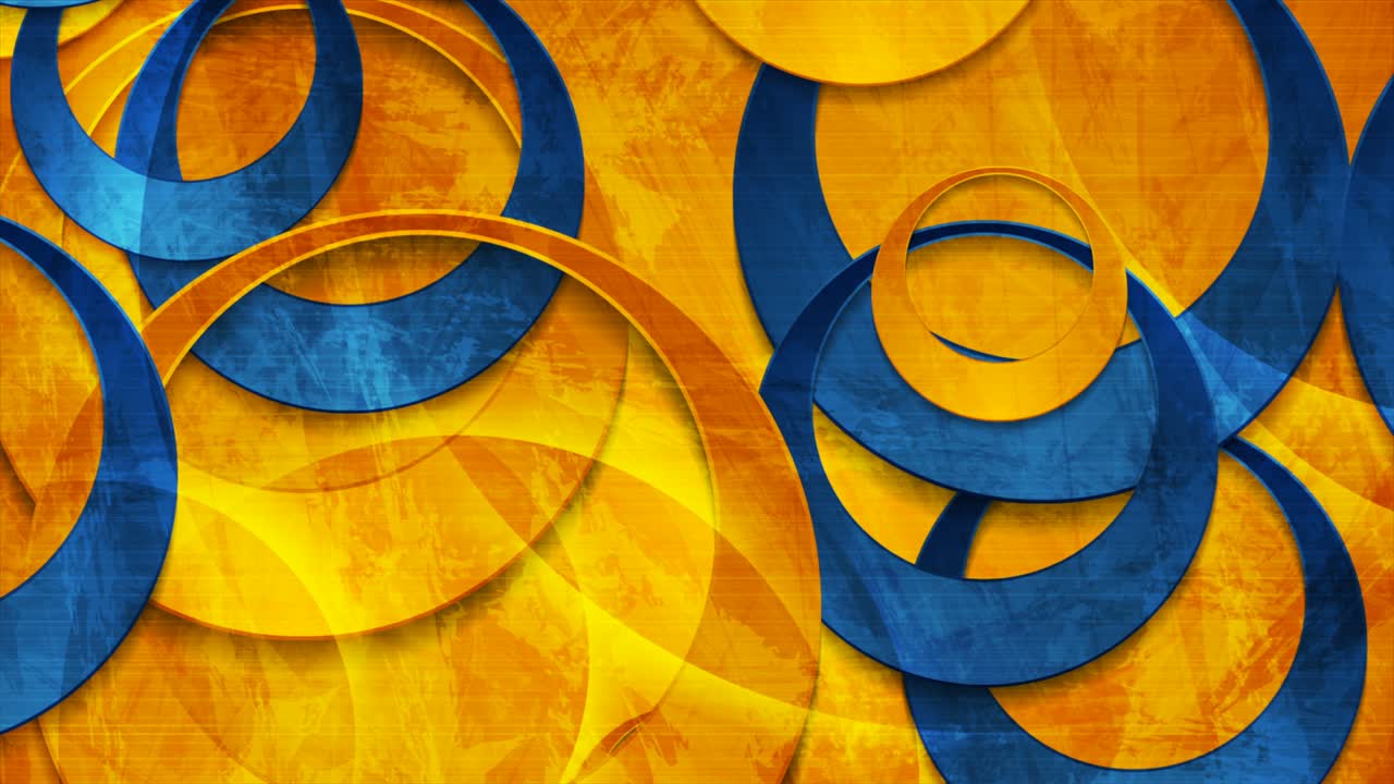 Bright glossy blue and orange circles abstract grunge motion background