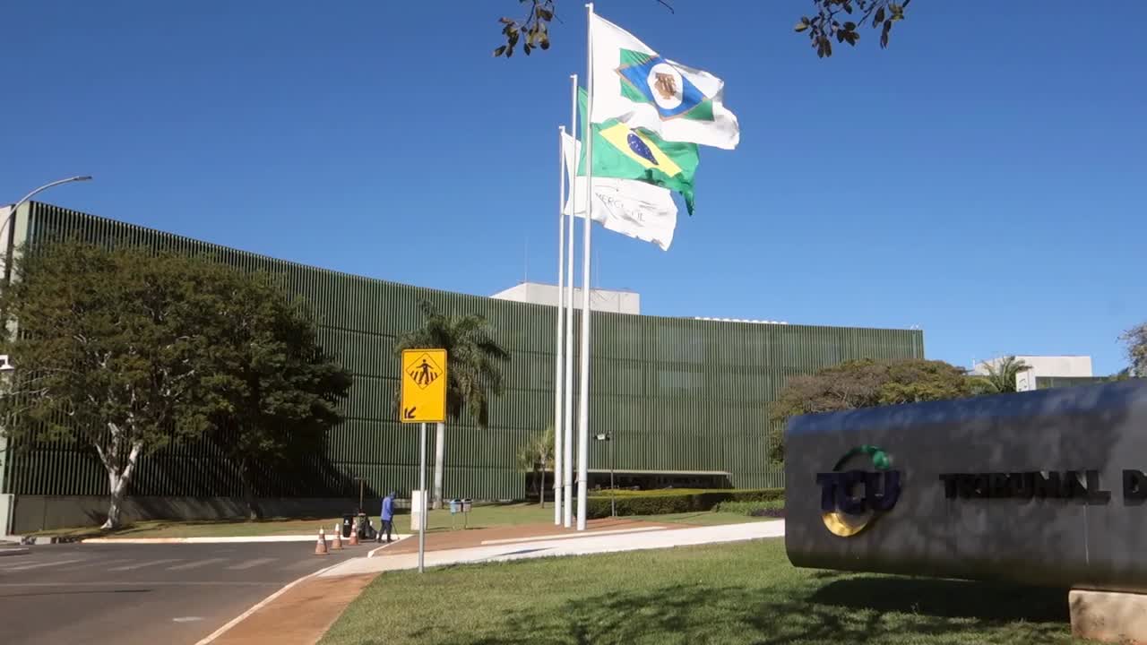 facade of Tribunal de Contas da Uniao building in Brasilia, Brazil. The federal court of accounts