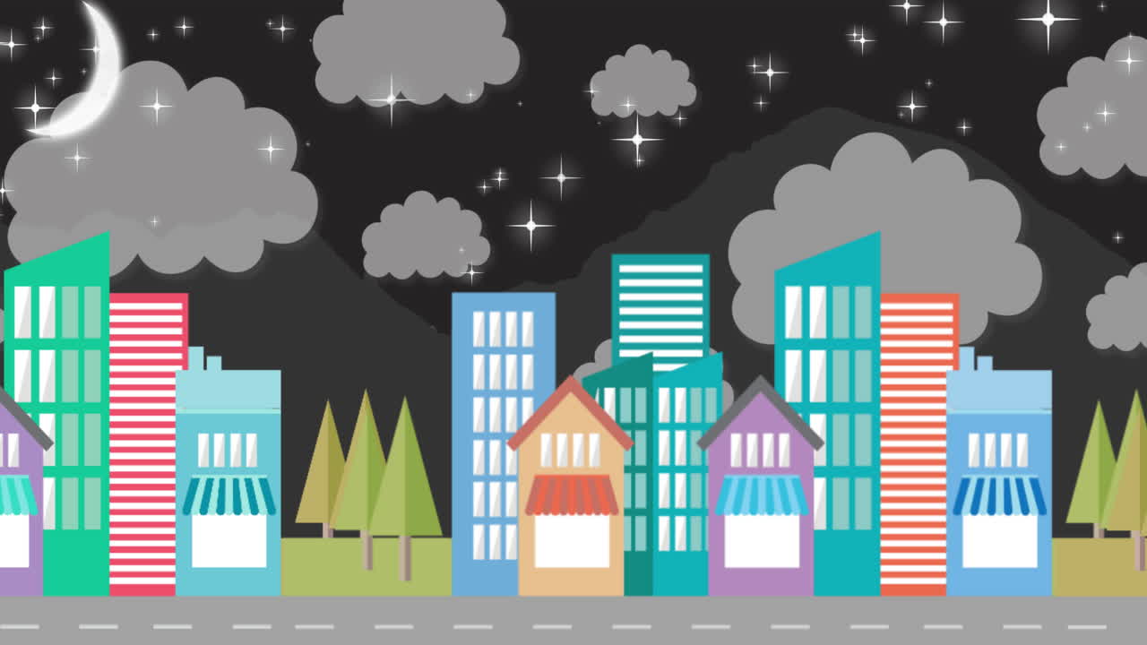 Animation of cityscape moving against night sky in background | Premium ...