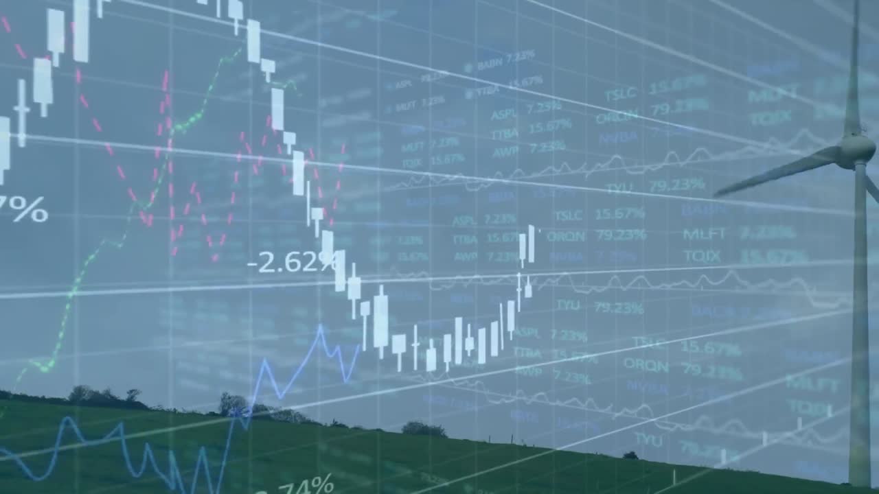 풍력 터빈에서 데이터 처리의 애니메이션