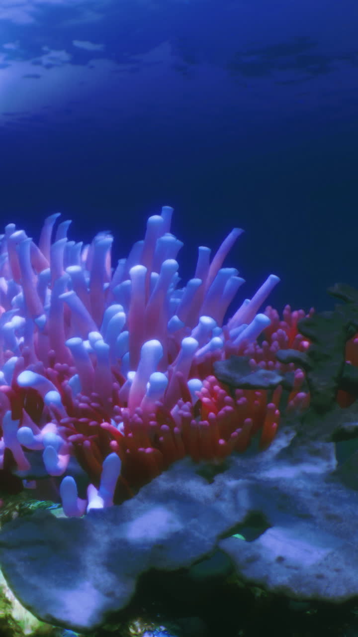 Barriera corallina colorata e rigogliosa sotto le vivaci onde dell'oceano in acque serene.