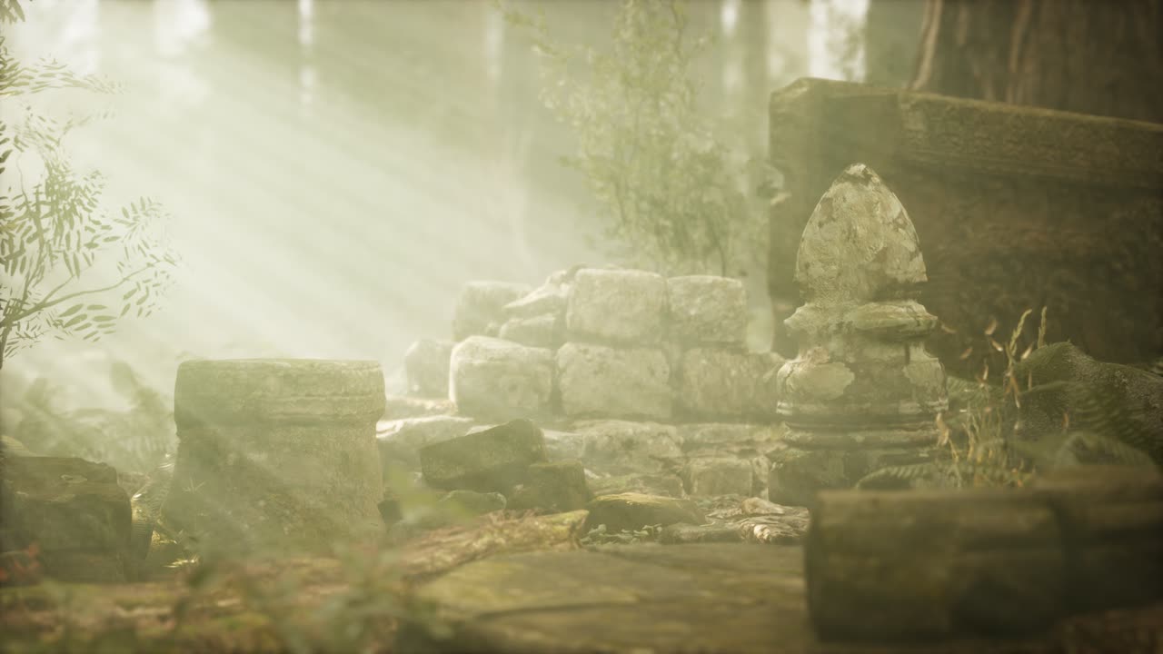 소나무 숲 에 있는 고대 도시 의  ⁇ 은 폐허