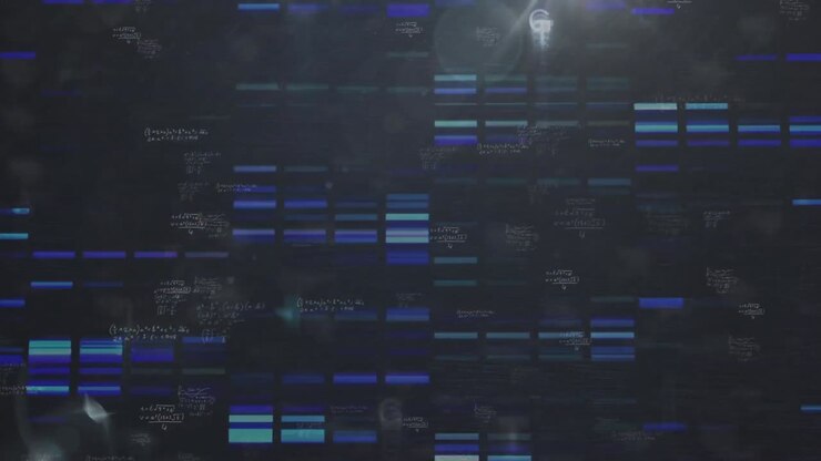 Animation of data processing over dark background