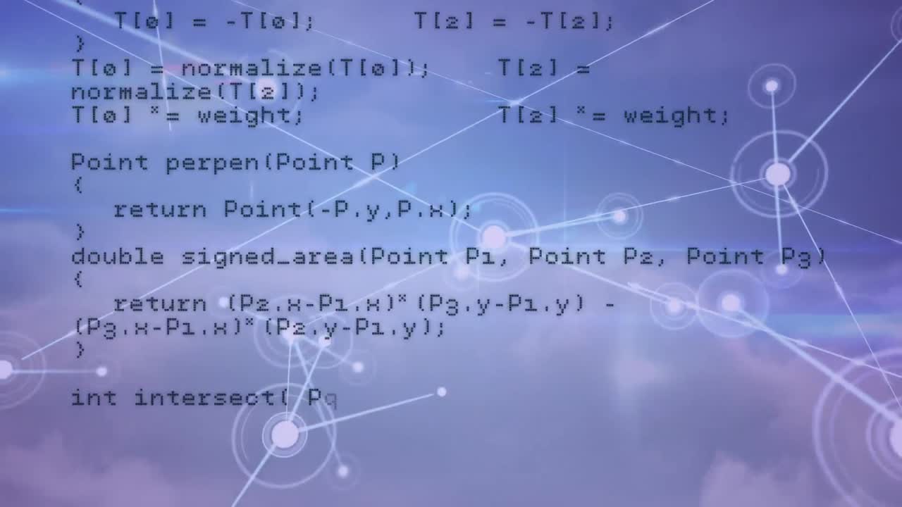 Animation of networks of connections and data processing over sky