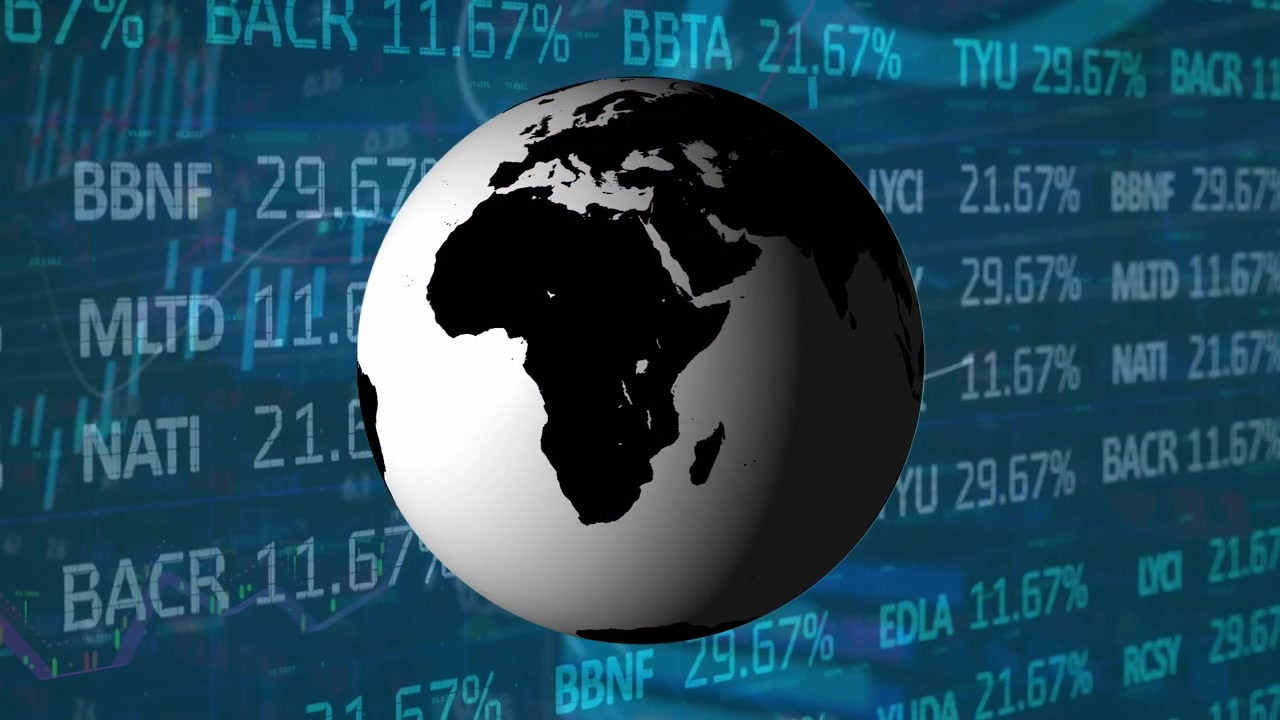 Globo rotante su sfondo di dati digitali del mercato azionario finanziario