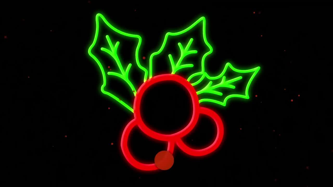 검은 바탕에 네온 장식 위에 떨어지는 점들의 애니메이션