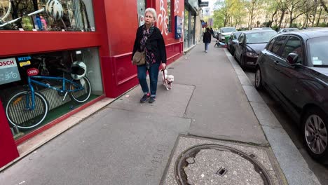 a woman walks her dog in paris