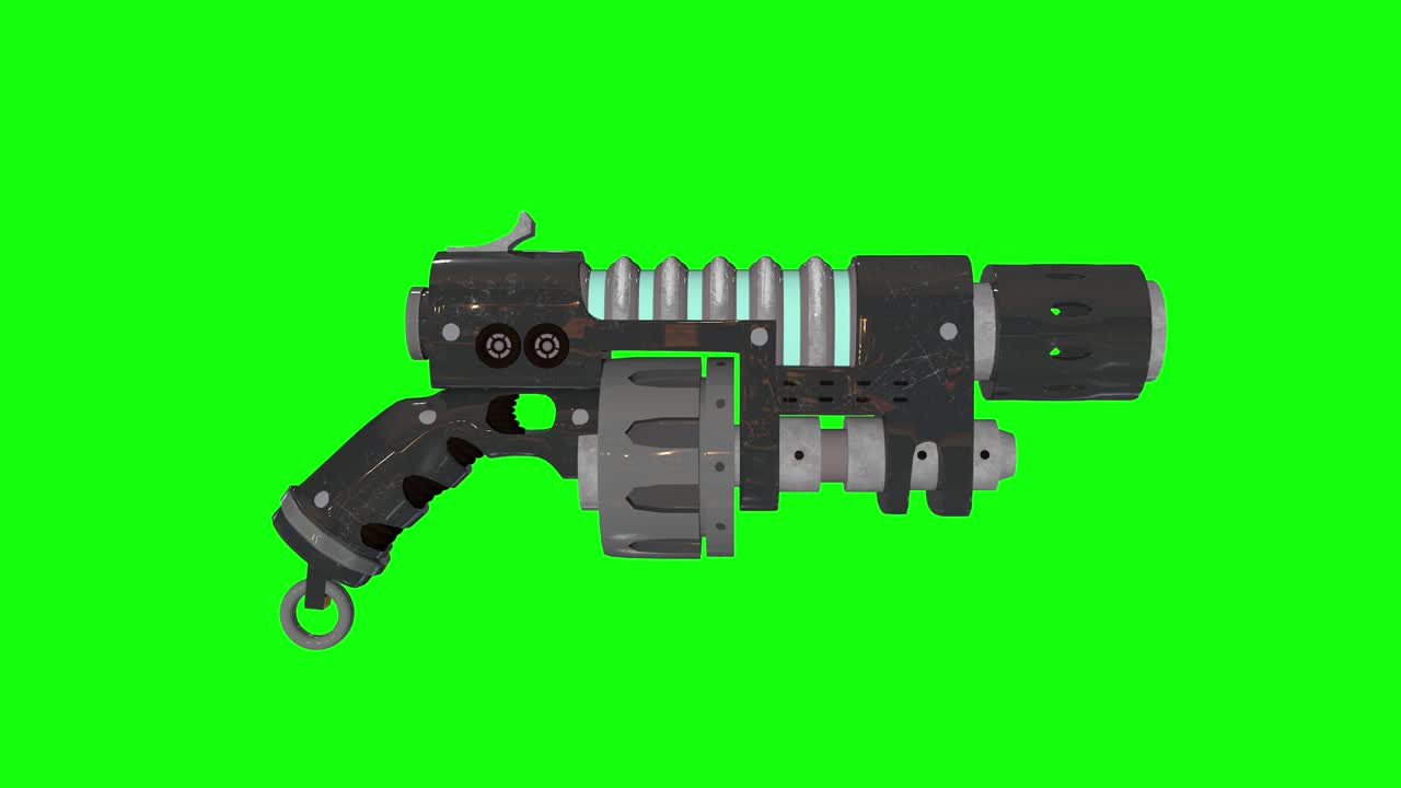 8 animationen 3d-gun-ray-laser-blaster außerirdische science-fiction-futuristische grüne leinwand weltraum-armee chroma-schlüssel