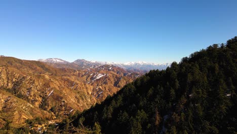 Aerial-Reveal-Shot-over-Snow-Capped-Angeles-National-Forest