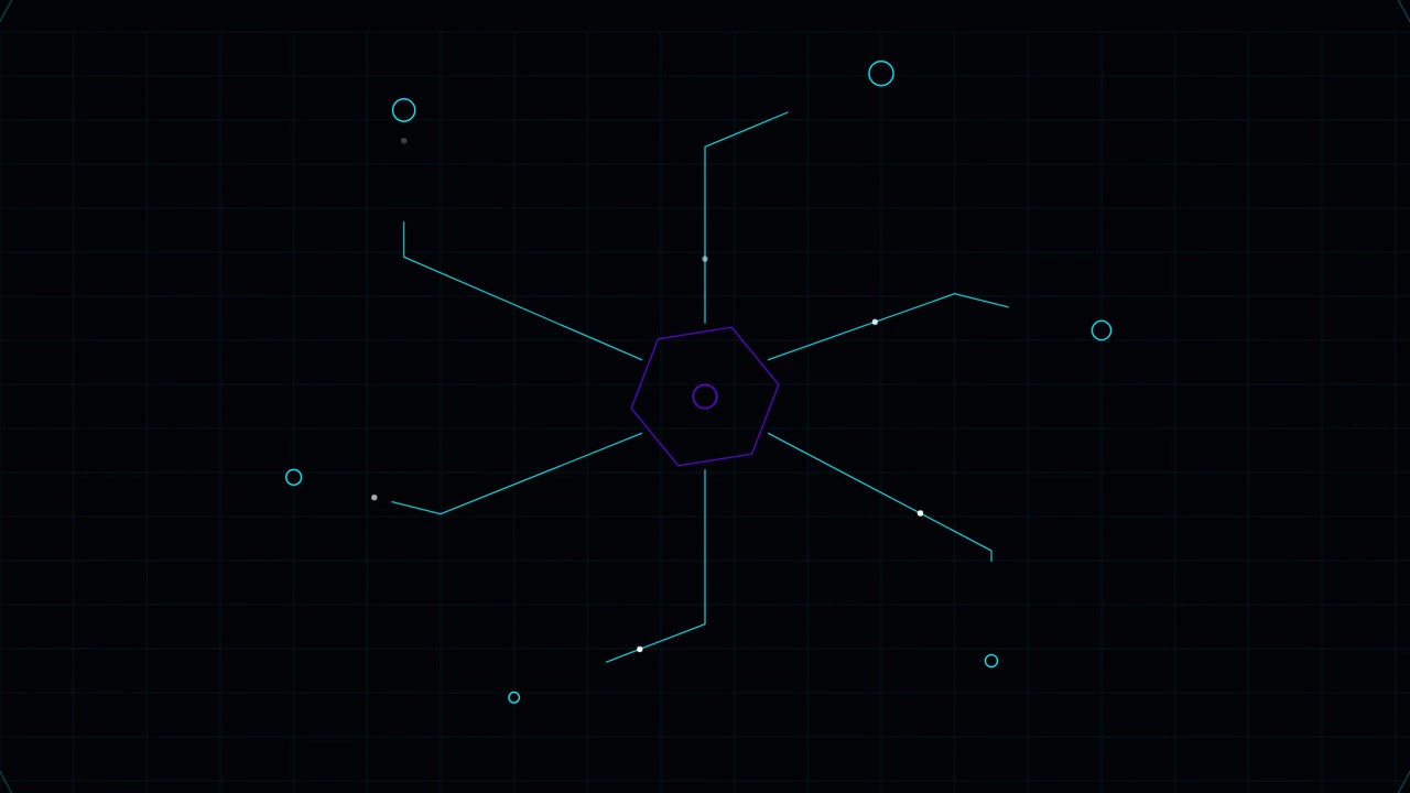 Abstract Digital Hexagon Expanding with Connecting Lines