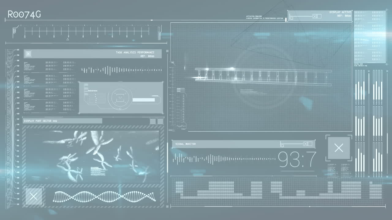 Animation of medical data and information processing on grey interface