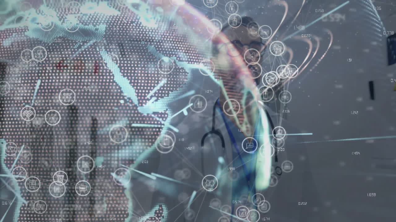 DNA strand and binary coding, processing scientific data in animation scene