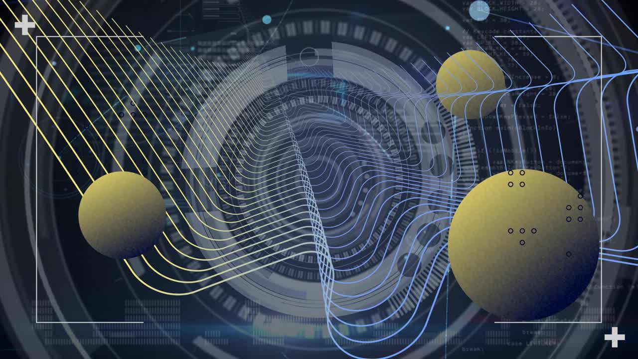 Animation of shapes over data processing and circles