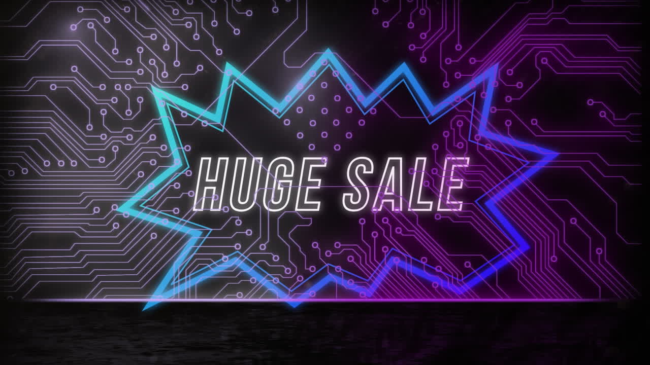 검은색 배경에 거대한 판매와 통합 회로의 애니메이션