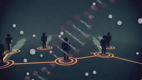 animación de la cadena de adn girando con personas iconos y red de conexiones
