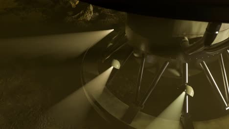 animación en 3d de la sonda espacial venera 9 en la superficie de venus con focos