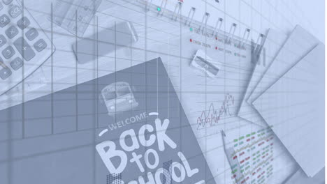 animation of data processing over back to school text and school items