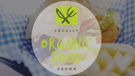alimento orgánico cultivado localmente animación de texto sobre primer plano de productos frescos