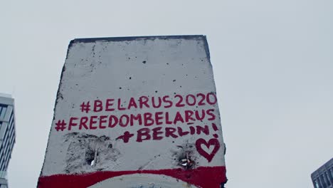 close up of graffiti text supporting belarus 2020 in potsdamer platz berlin