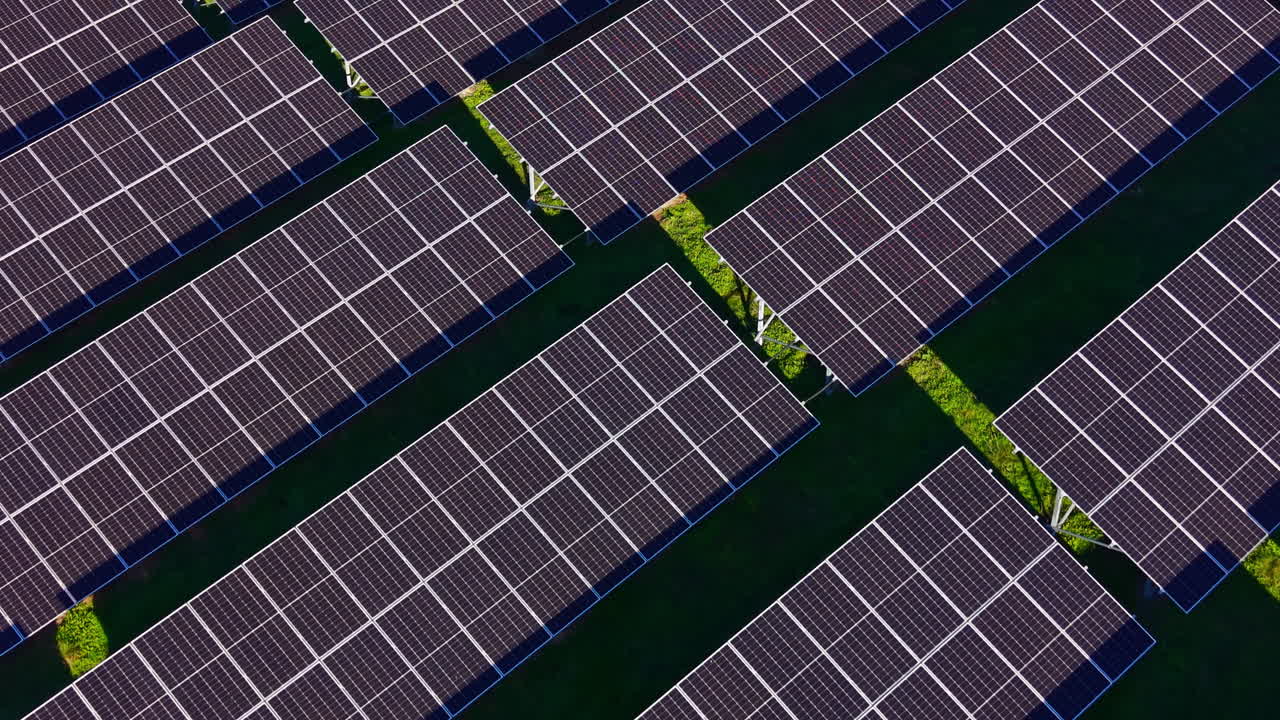 I pannelli solari creano una griglia di energia in un vasto campo sotto il sole splendente, dimostrando un impegno per l'energia rinnovabile per un futuro sostenibile