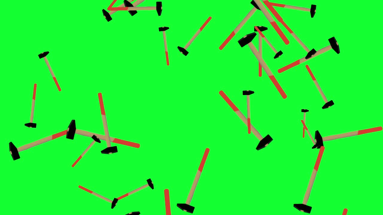 Animazione di caduta di attrezzi Hummer su green screen chroma key, elementi grafici