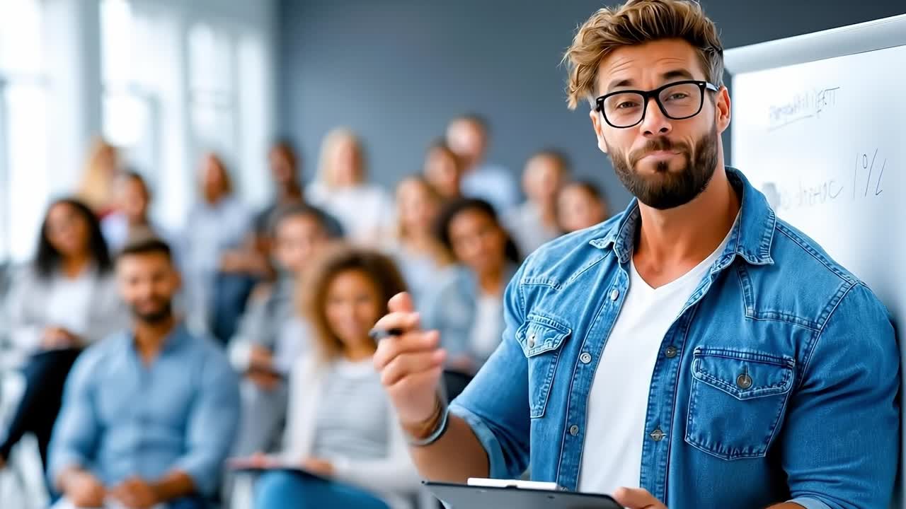 A man standing in front of a group of people in a classroom