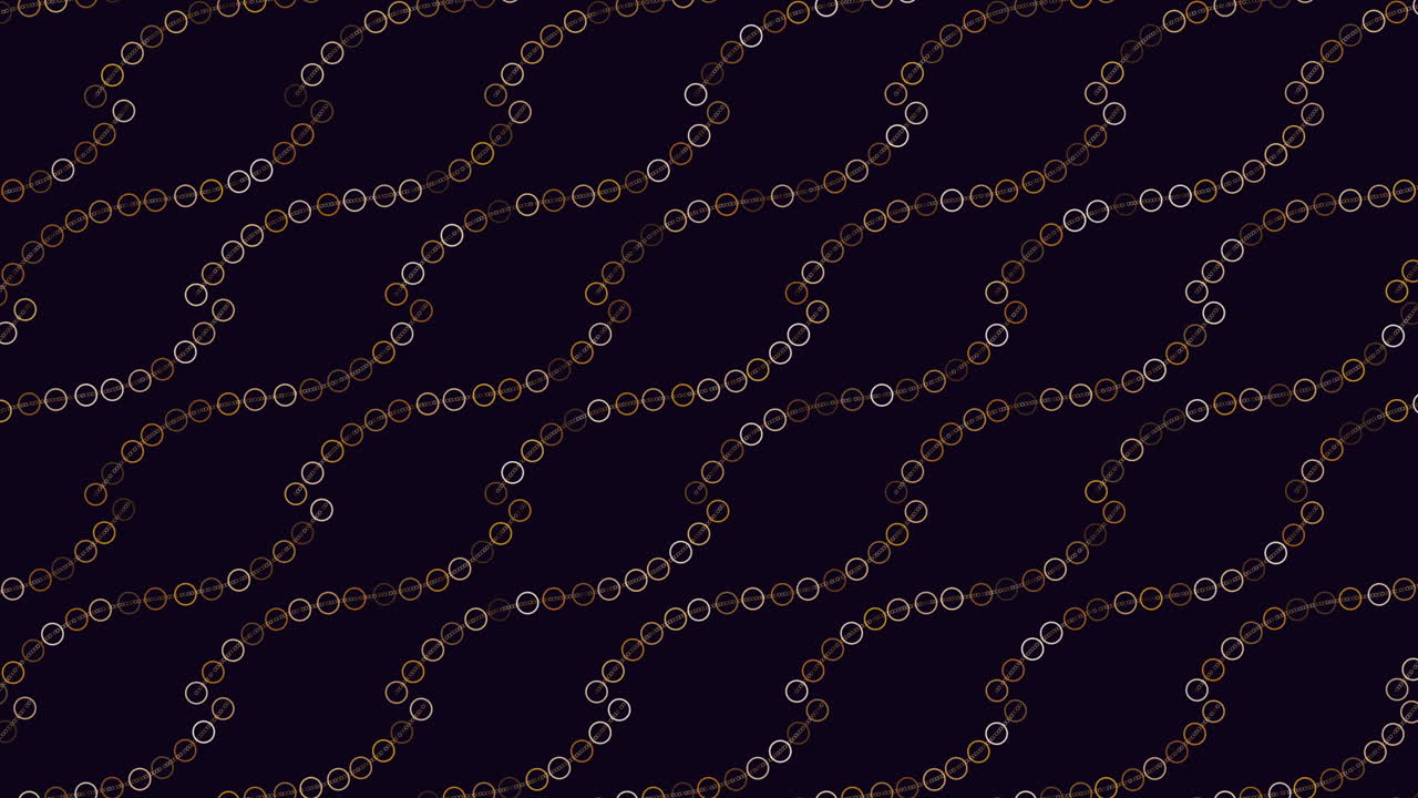 Astratto continuo di punti circolari luminosi che formano linee ondulate morbide su uno sfondo scuro, creando un motivo moderno ed elegante ideale per sfondi animati, presentazioni e progetti di design digitale.