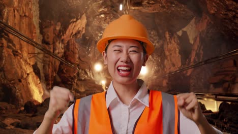 excited miner in a tunnel