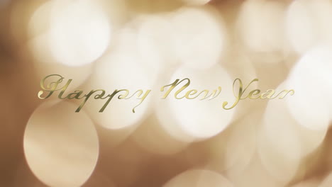 animation of happy new year text over spots of light background