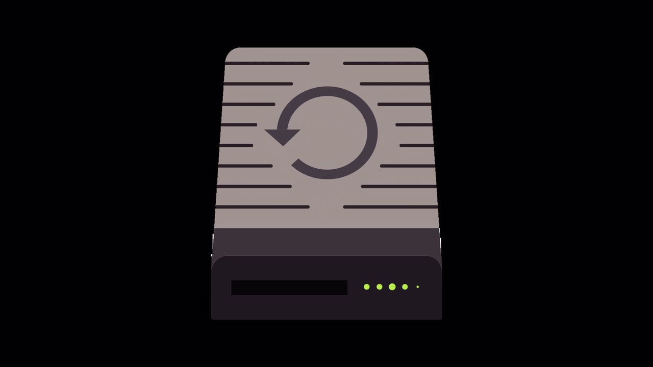Animated External Hard Drive with Data Sync Icon