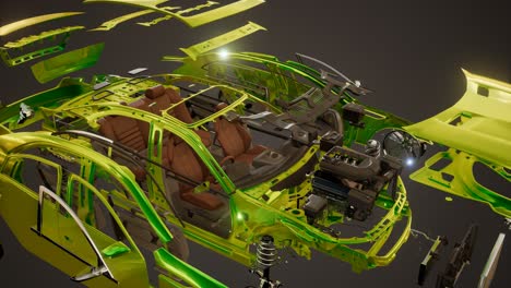 coche desmontado con partes visibles