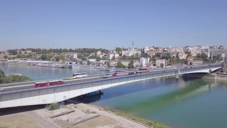 beautiful 4k aerial ascending shot of branko bridge in belgrade