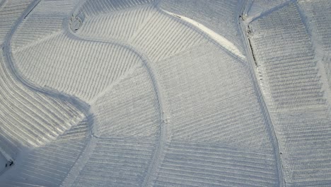 aerial view of snowy vineyards near zell-weierbach in offenburg, germany during winter season