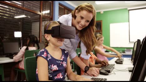 Schoolgirl-using-virtual-reality-glasses-in-classroom